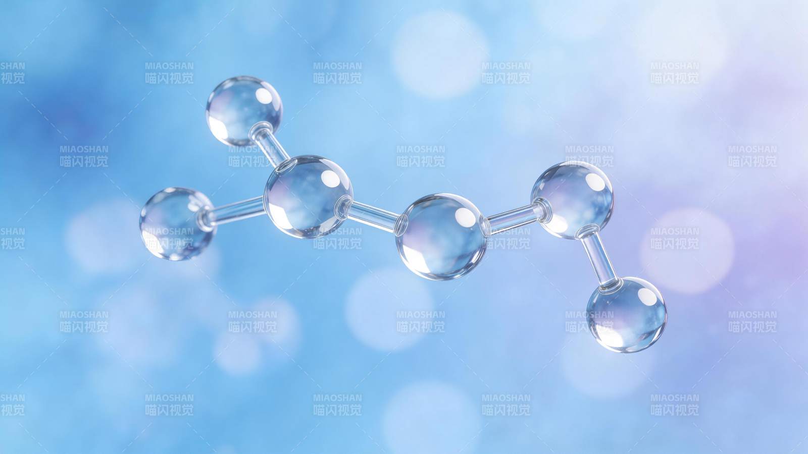 透明球体连接构成的分子结构模型图片