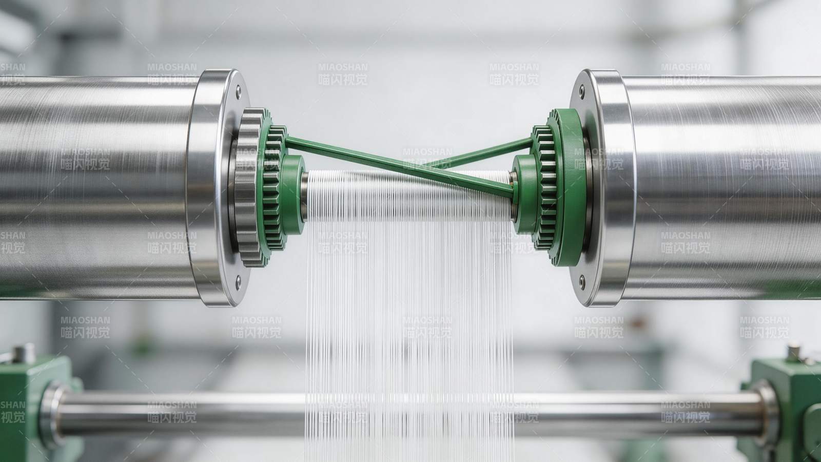 工业纺丝机正在拉伸合成纤维丝线图片