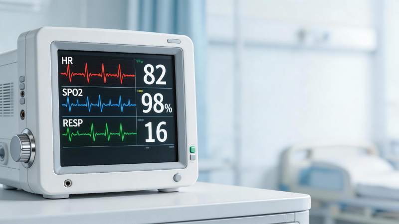 医疗监护仪显示心率血氧呼吸数据图片