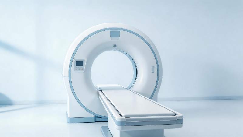 白色CT扫描仪置于洁净医疗室内图片