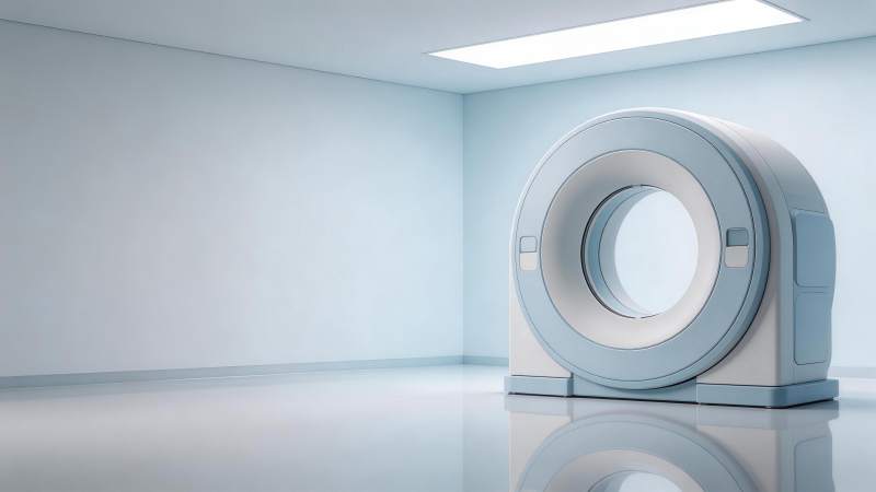 白色室内房间中的环形医疗扫描设备图片