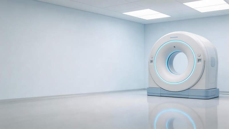 白色医疗影像设备置于洁净室内空间图片