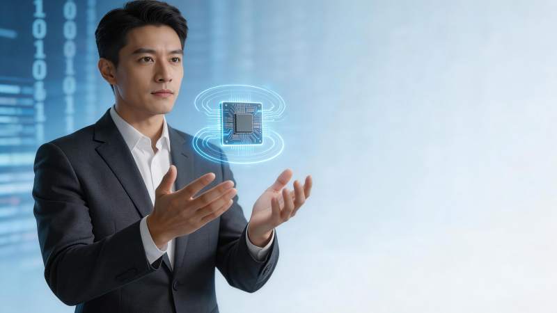 商务人士展示悬浮芯片科技图像图片