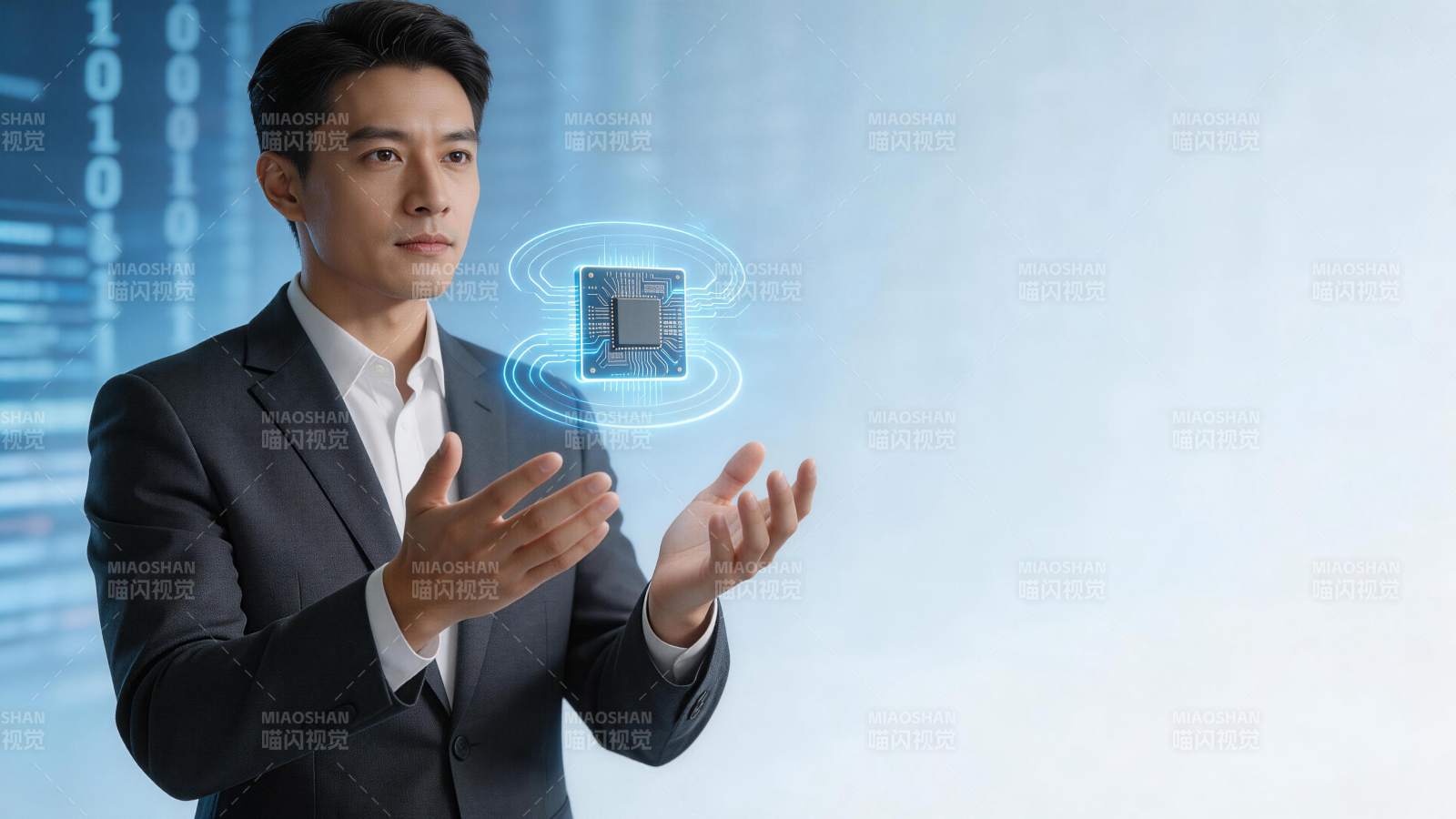 商务人士展示悬浮芯片科技图像图片
