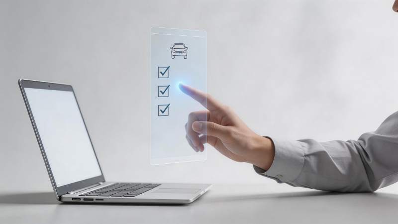 手触虚拟屏幕选择汽车配置选项界面图片