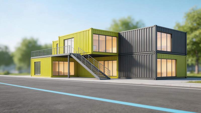 黄黑双色集装箱组合建筑外观展示图片