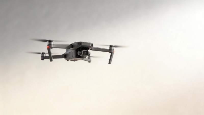 灰色四轴无人机空中悬停拍摄画面图片