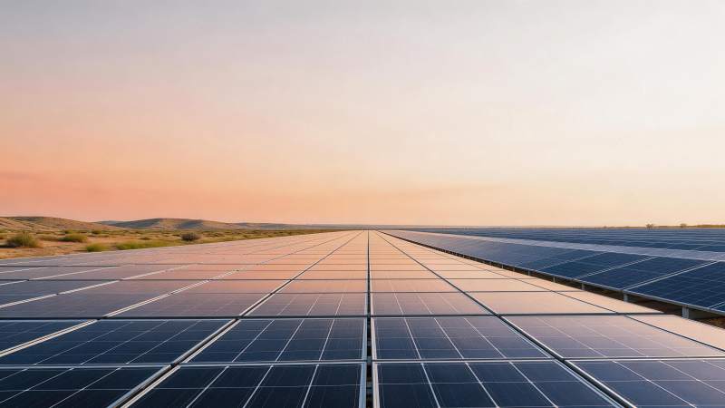 沙漠中整齐排列的太阳能电池板阵列图片