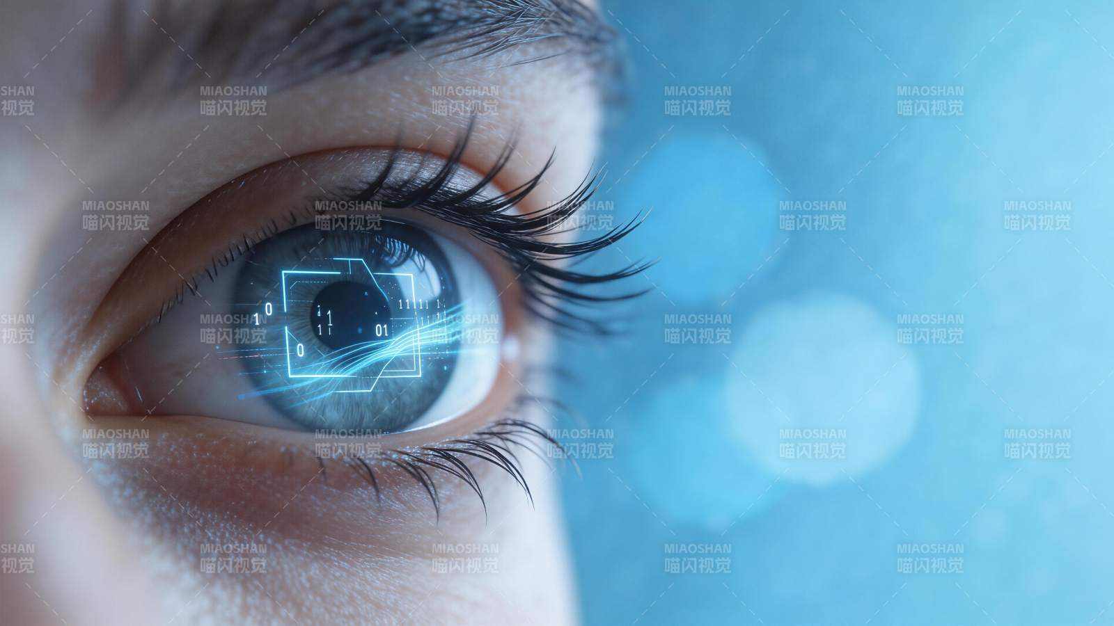 人眼映射蓝色科技数据界面特写图片