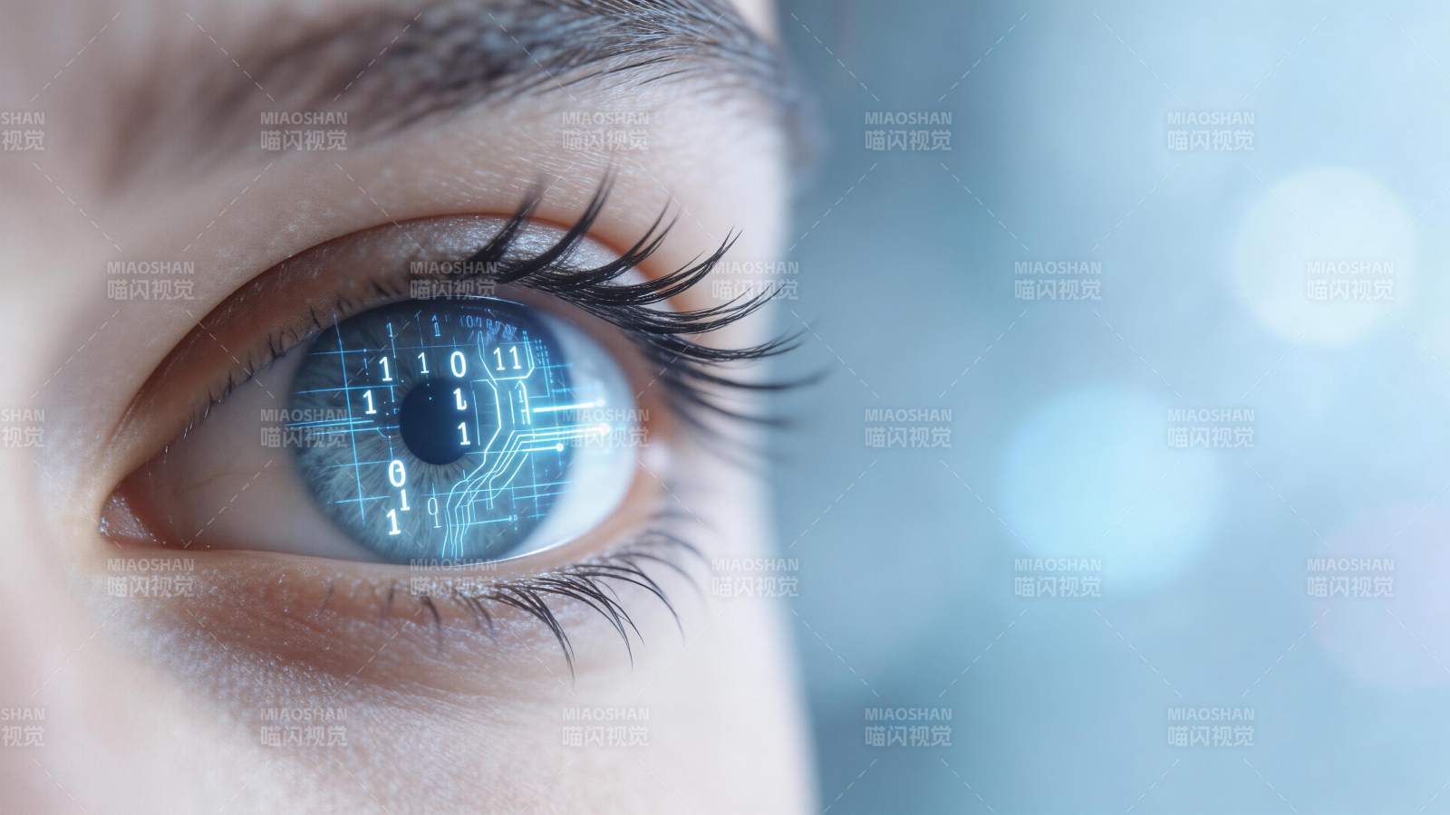 人眼虹膜映射数字电路与二进制代码图案图片