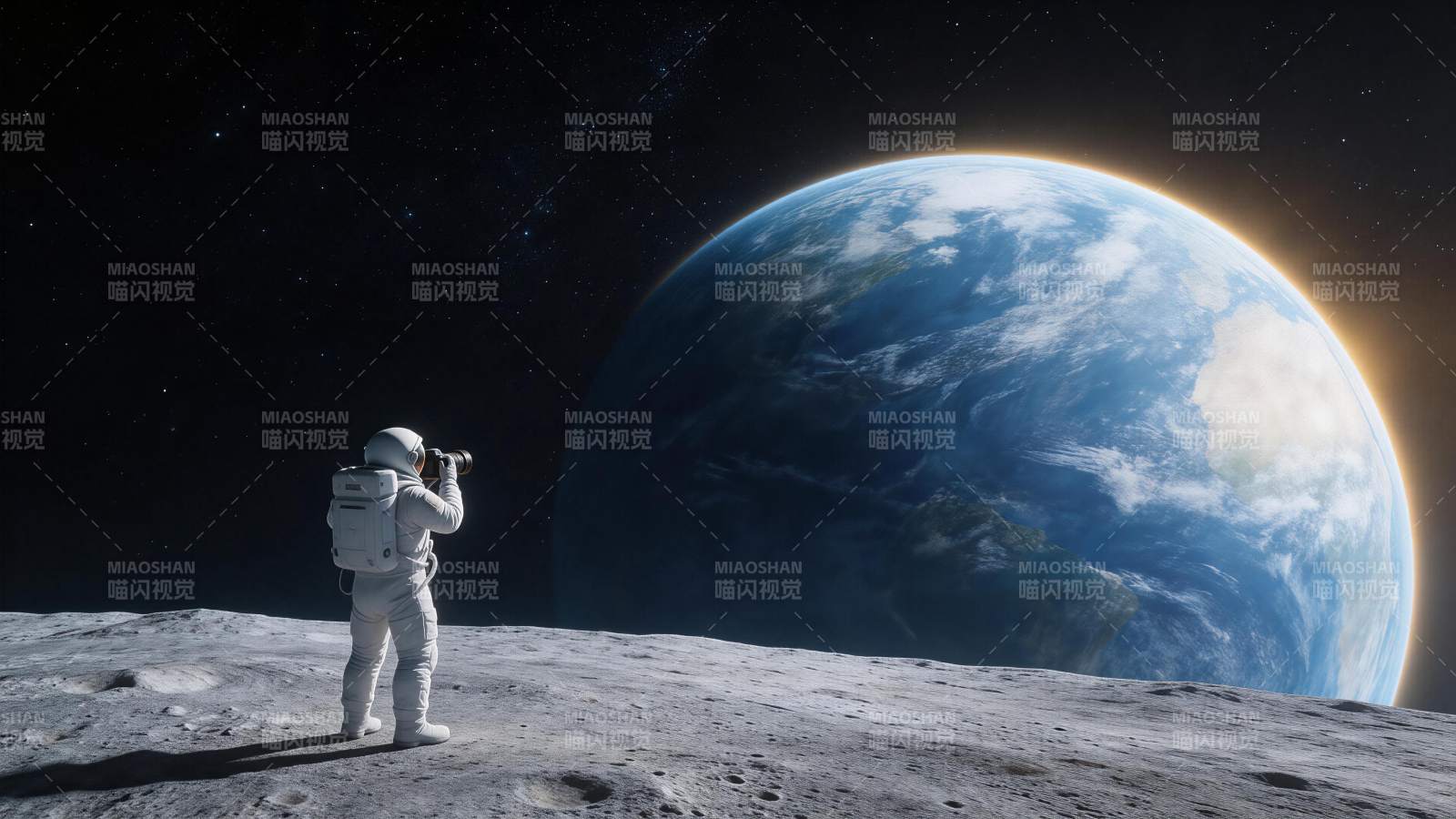 宇航员在月球表面拍摄地球全景图片