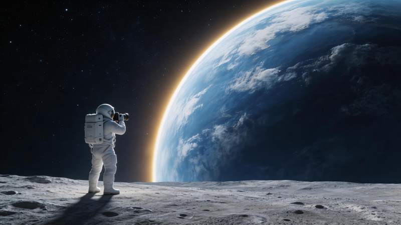 宇航员在月球表面拍摄地球壮丽景象图片