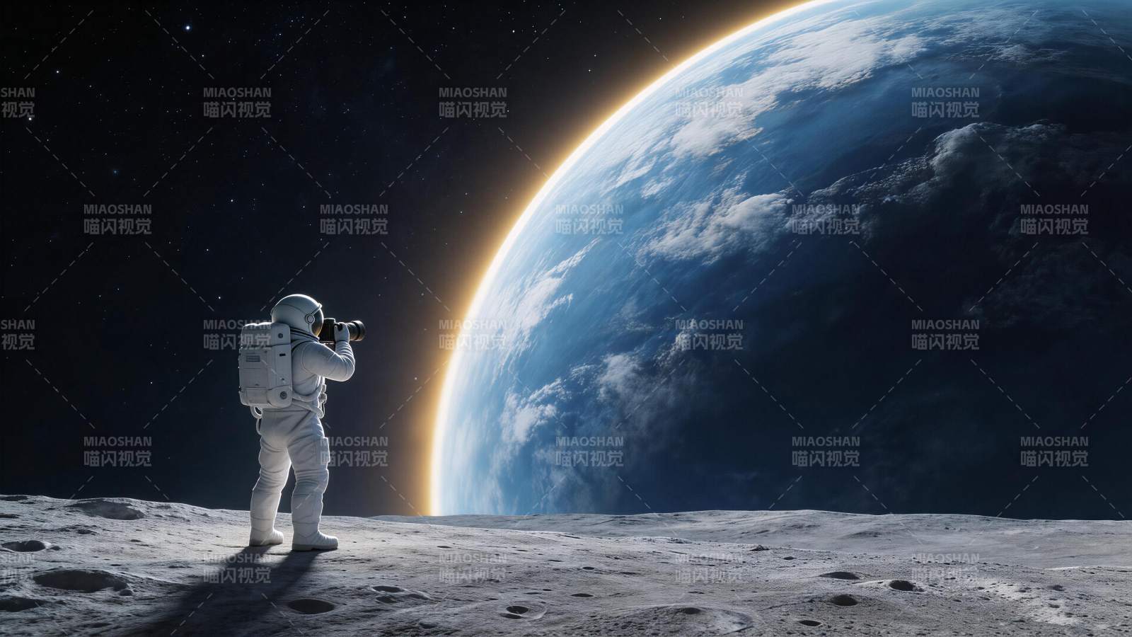 宇航员在月球表面拍摄地球壮丽景象图片