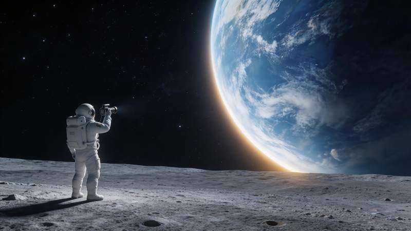 宇航员在月球表面拍摄地球壮丽景象图片