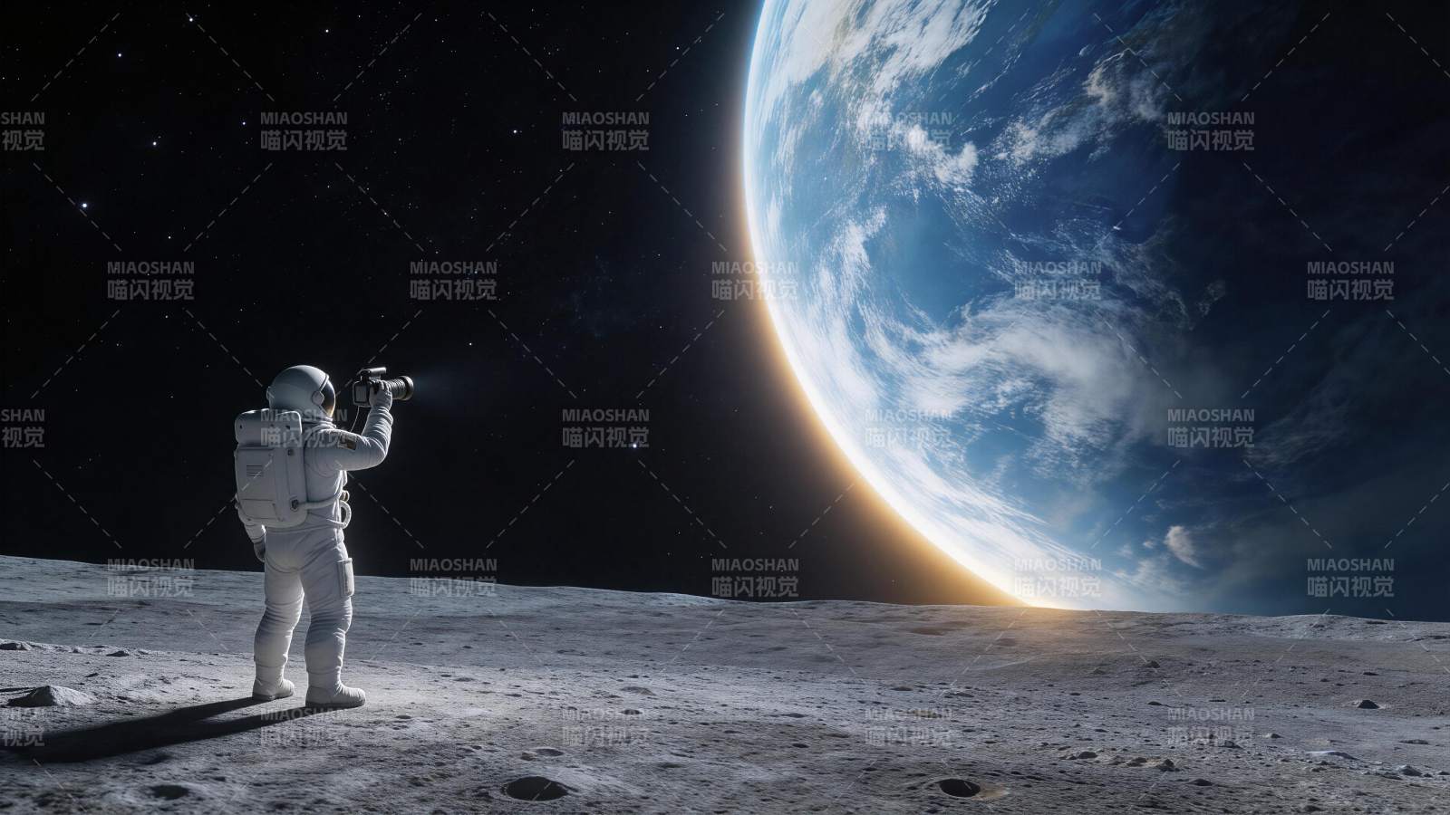 宇航员在月球表面拍摄地球壮丽景象图片