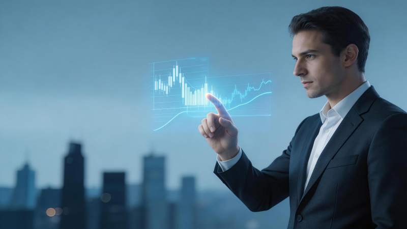 商务人士触控虚拟金融图表分析数据图片
