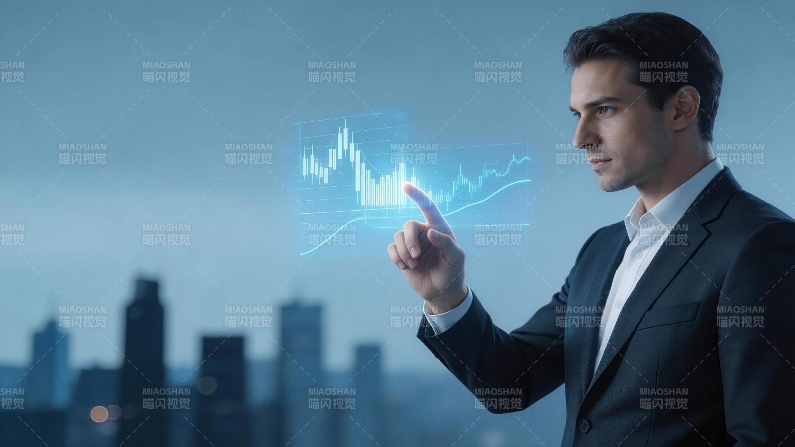 商务人士触控虚拟金融图表分析数据图片