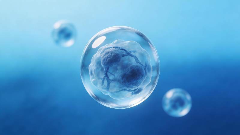 透明液泡包裹蓝色细胞结构显微图像图片