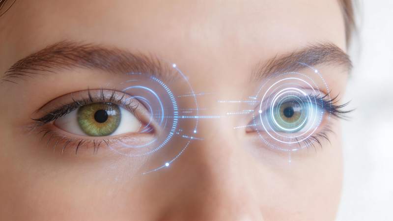 人眼叠加蓝色科技光圈界面效果图片