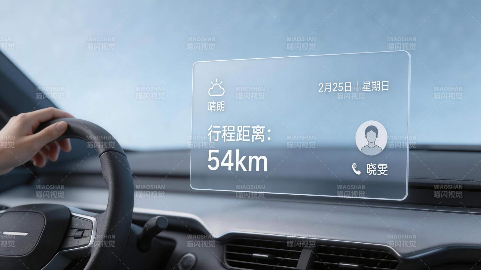 车载抬头显示器显示行程距离与天气信息图片