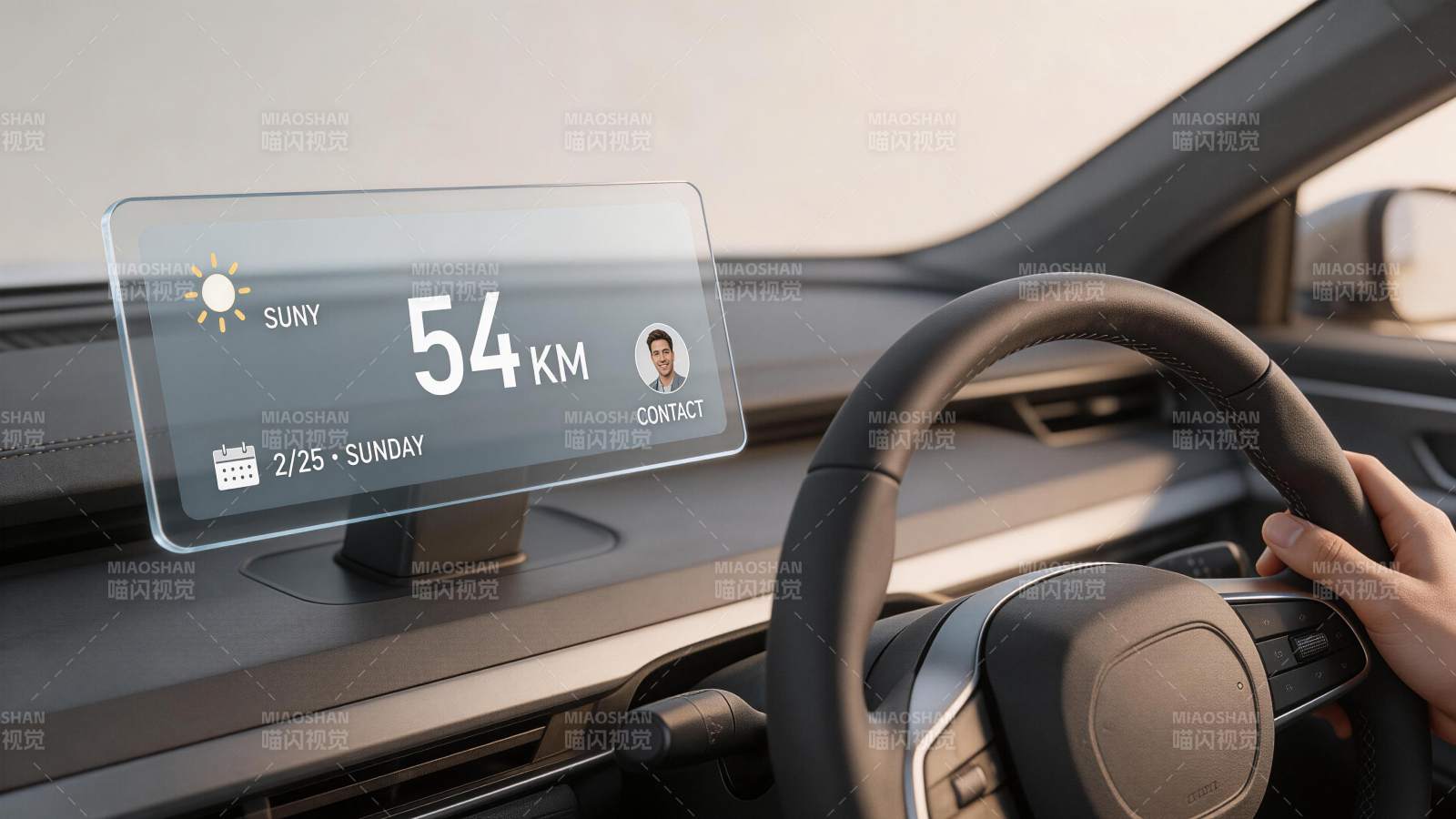 车载抬头显示器显示天气里程与联系人信息图片