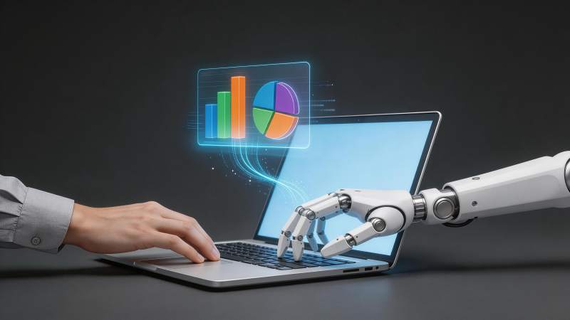 人手与机械臂协同操作笔记本电脑分析数据图片