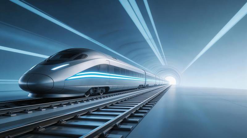 银色高速列车在隧道中疾驰穿行图片