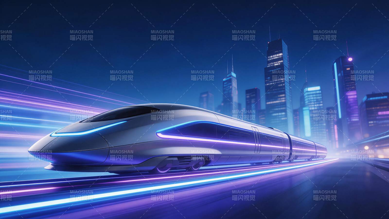 未来感高速列车夜行城市轨道图片