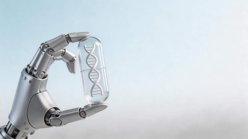 机械手臂握持含DNA双螺旋结构的药丸图片