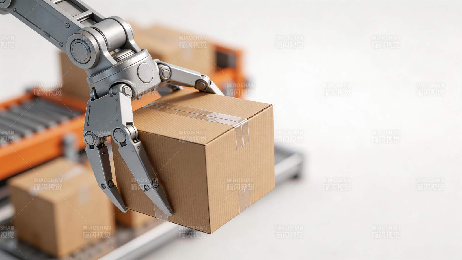 机械臂抓取纸箱进行自动化分拣作业图片