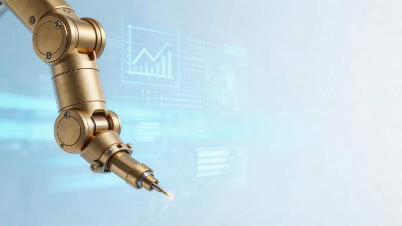 金色机械臂前端发光进行精密作业图片