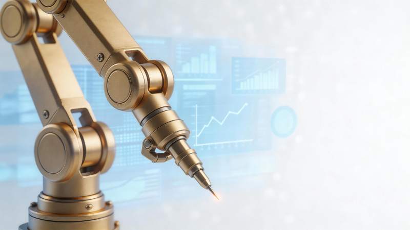 金色机械臂前端发光进行精密作业图片