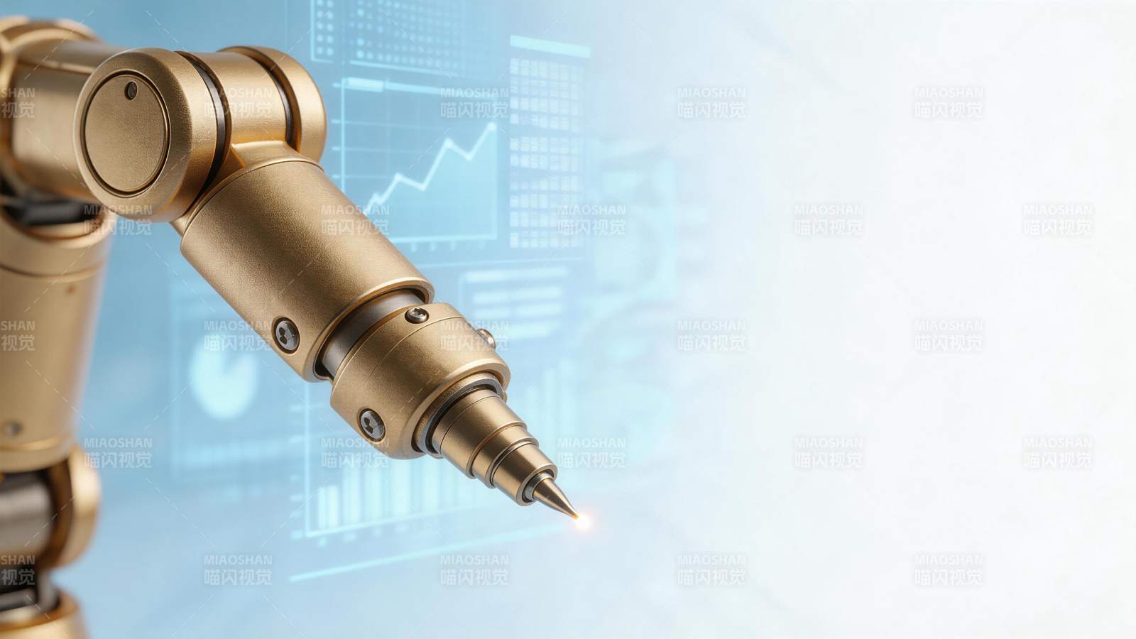 金色机械臂前端发光进行精密作业图片