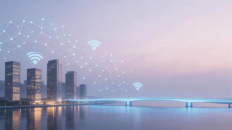 城市天际线与无线网络连接示意图图片