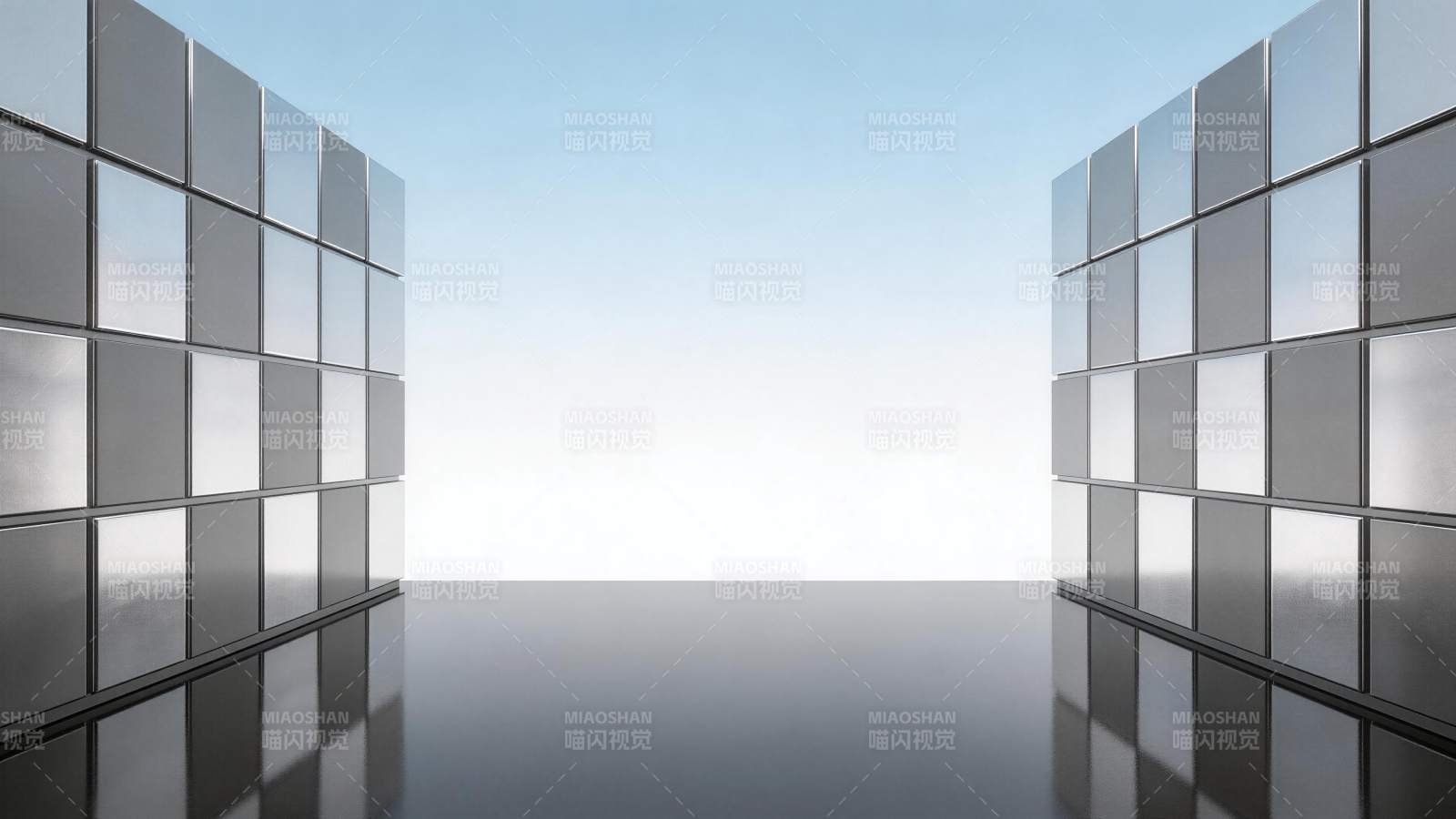 金属方块墙构成的对称空间通道图片