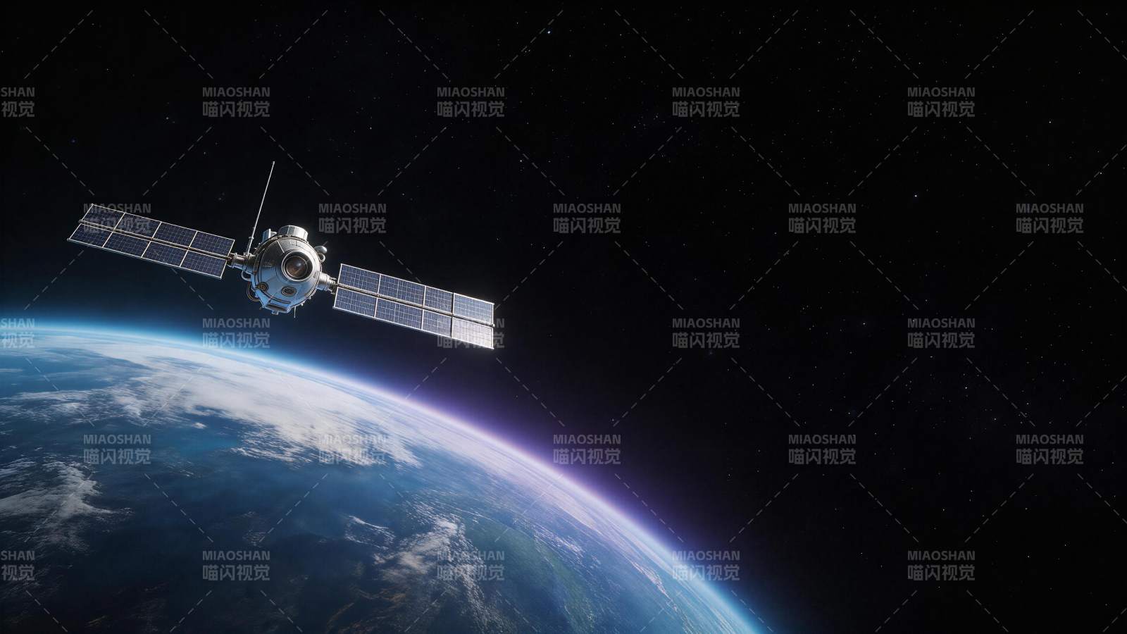 人造卫星在地球轨道上运行的太空景象图片