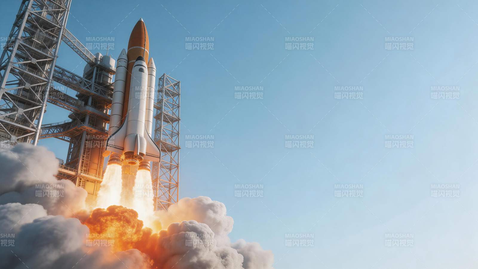 航天飞机点火升空瞬间发射场景图片