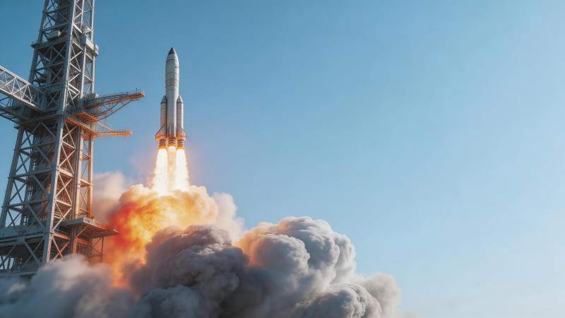 火箭点火升空瞬间发射塔旁浓烟滚滚图片