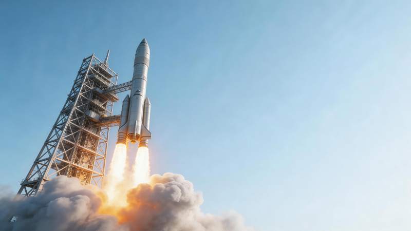 火箭点火升空瞬间发射塔架清晰可见图片