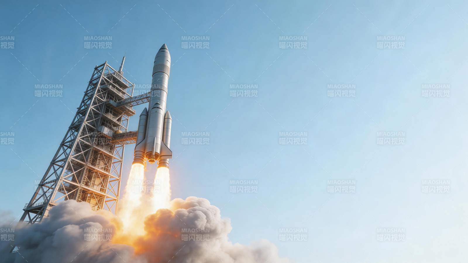 火箭点火升空瞬间发射塔架清晰可见图片