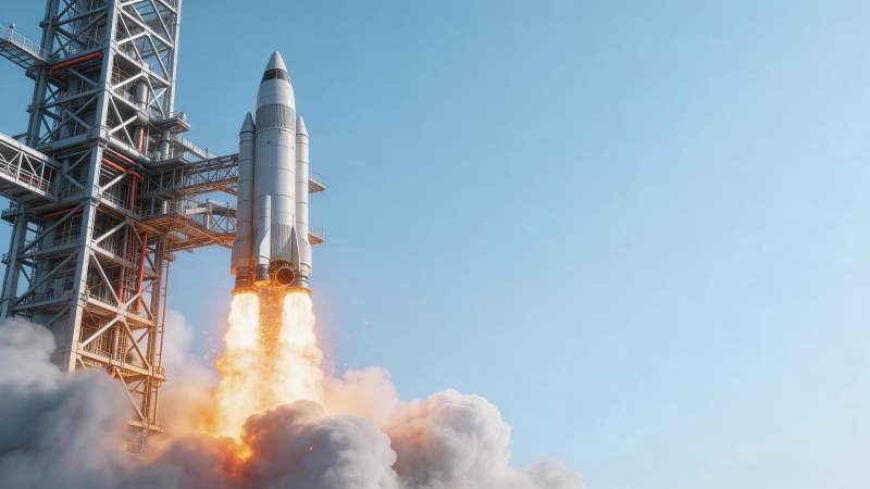 火箭点火升空瞬间发射塔架清晰可见图片