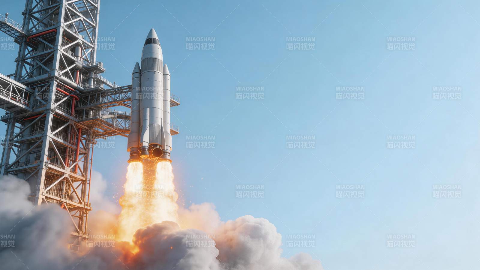 火箭点火升空瞬间发射塔架清晰可见图片