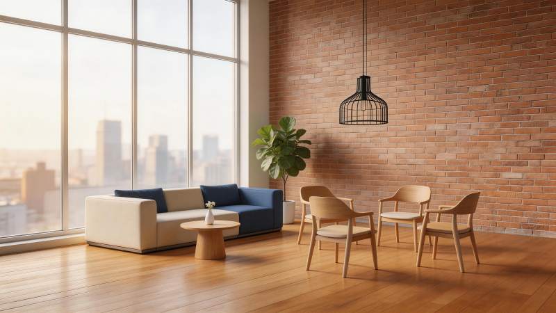 现代简约风格室内客厅与会客区实景图片