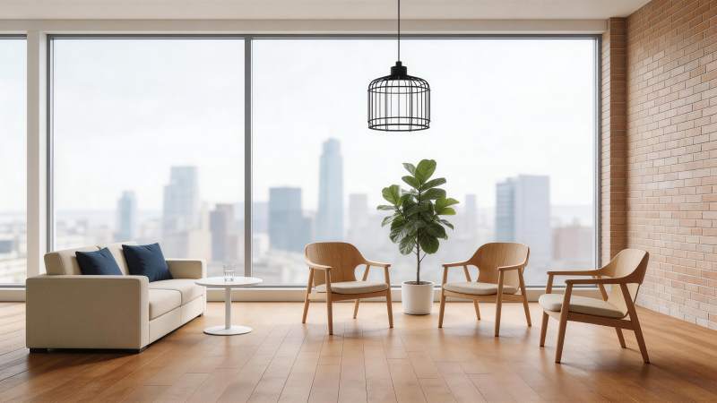 现代简约客厅室内设计与城市景观视野图片