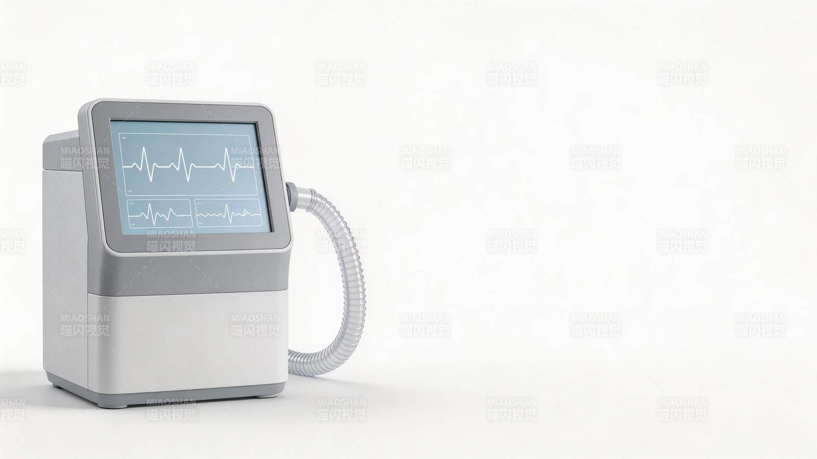 显示心电波形的医疗监测设备特写图片