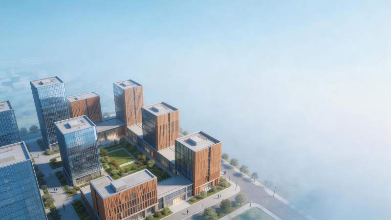 现代高层建筑群与绿化景观鸟瞰图图片