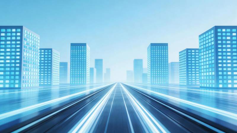 蓝色城市街道与高速光轨构成的未来都市景象图片