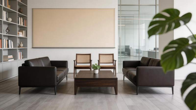 现代简约风格办公室会客区布置场景图片