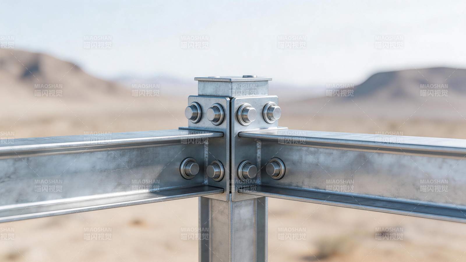 金属框架连接节点特写展示工业结构细节图片