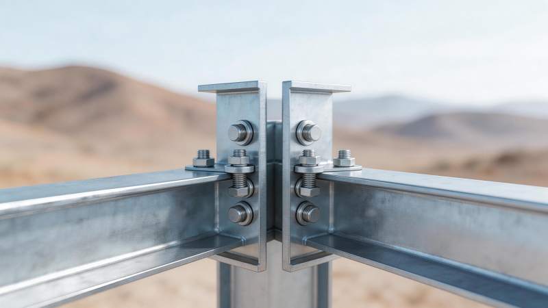 金属钢梁连接节点特写展示结构细节图片